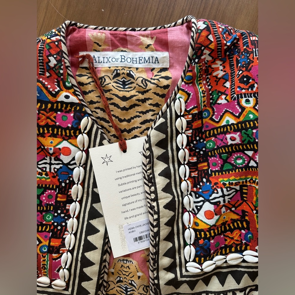 NWT Alix of Bohemia quilted jacket with Puka shells.